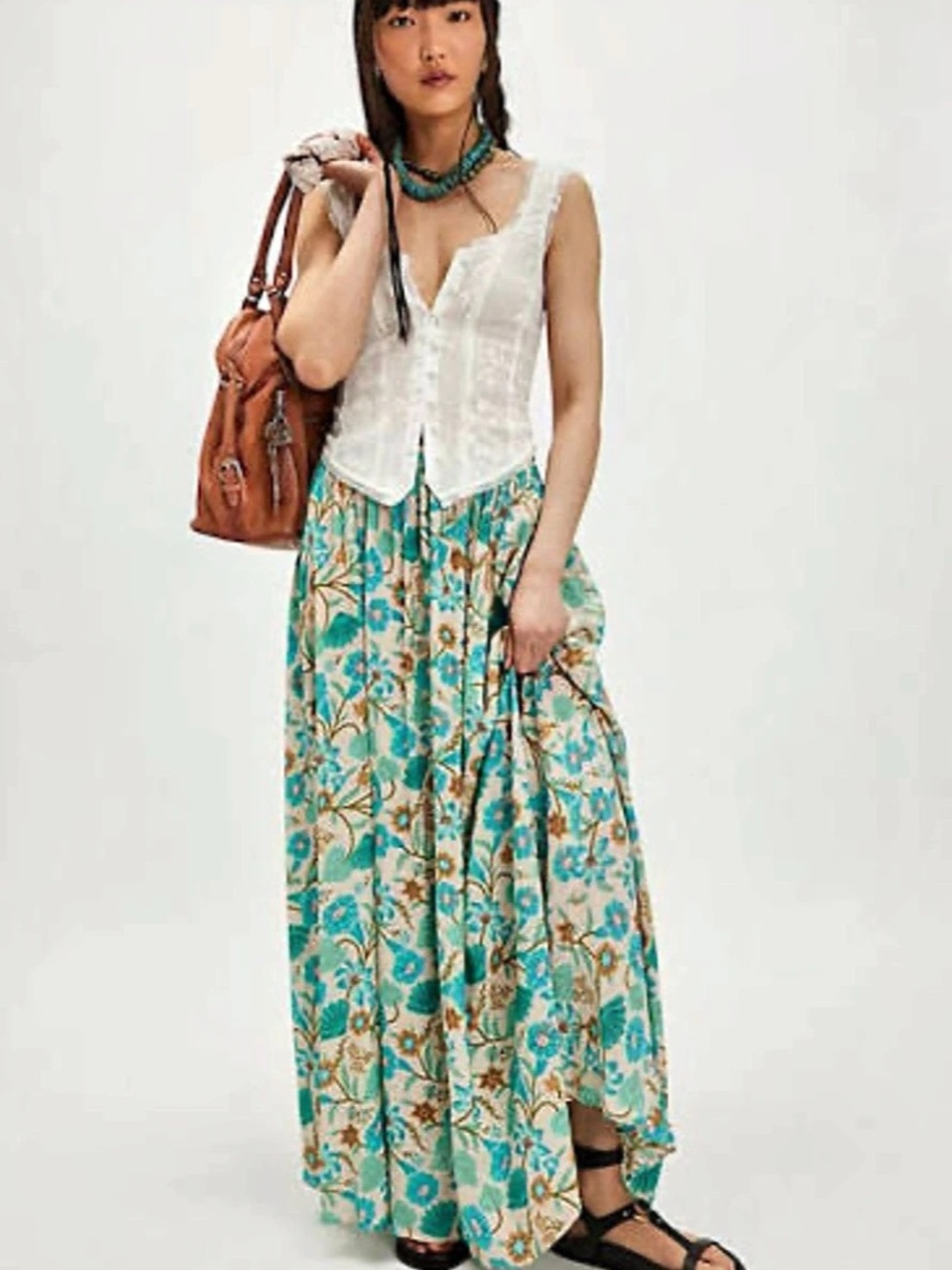 SPELL Gollie Maxi Skirt NWOT Blue Cream Small NWT